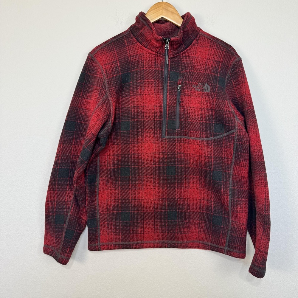 The North Face Fleece Pullover Mens Medium Red Plaid 1/4 Zip Thermal‎ Hiking